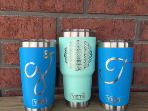 Pre-Coated YETI with laser engraved monogram or image