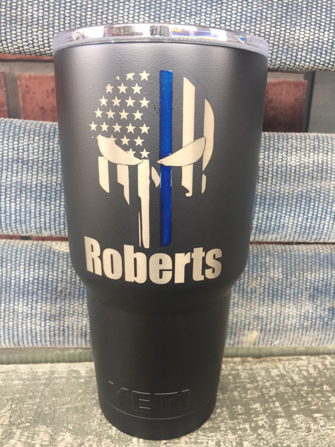 Custom RTIC Tumbler coated in Hidden White, Ridgeway Blue, Graphite Black  and Smith & Wesson® Red