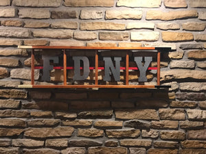 Wooden Ladder with laser cut letters and thin red line