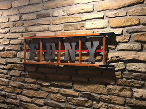 Wooden Ladder with laser cut letters and thin red line