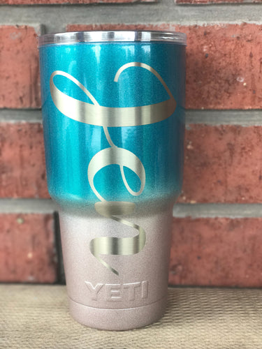 Tropic teal/ rose gold tumbler with vertical name